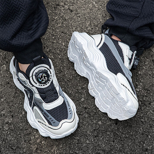 Kinderschuhe für Jungen- und Mädchenschuhe für atmungsaktive Sommer-Netze mittelgroße Kinder Jungen Running Schuhe Nicht-Schlupf-Sportschuhe Schwarz und Weiß (Sommernetz) 683 29 Innere Länge 18,5 cm