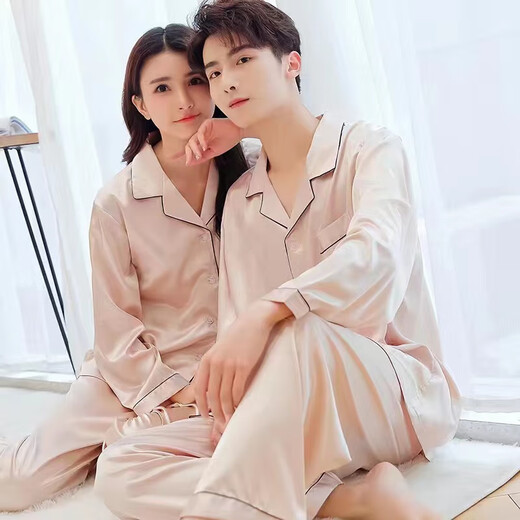 Modal 2025 New Couple Pajamas Women's Spring and Autumn Long Sleeve Thin Ice Silk Cute Set Men's Summer Home Clothes 900 Champagne XL Male + Female L
