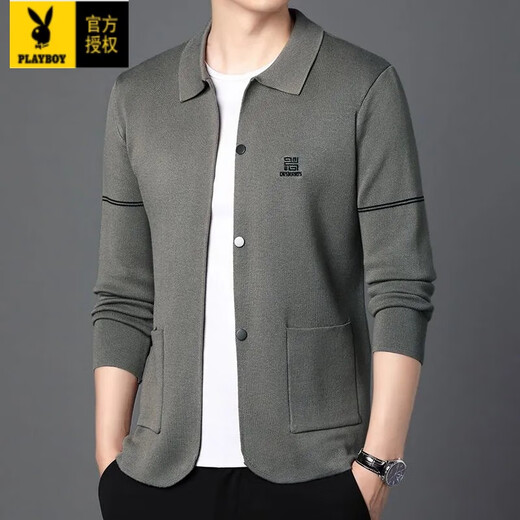 Playboy (Playboy) Stricker Strickjacke für Männer Frühling und Herbst 2025 Neue trendige reine Wolle Außenpullover Herren-Gelegenheitsjacke Männer Khaki M [geeignet für 95-120jin [Jin gleich 0,5 kg]]]]]