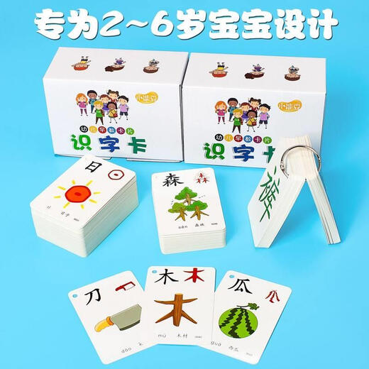 幼儿识字卡片1300字早教绘本子集阅读书启蒙认字闪卡同步Appa 【全套加厚6盒装】1-1500张象形