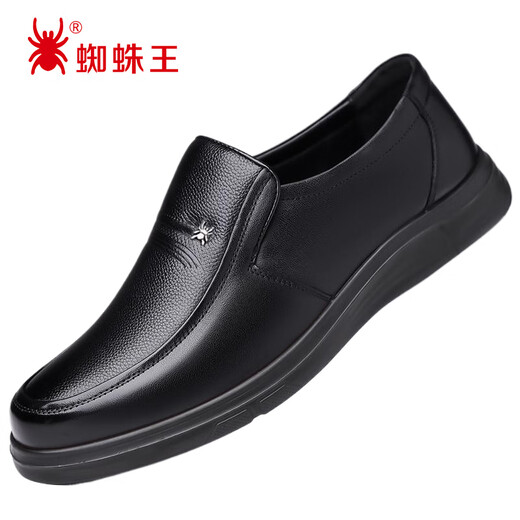 蜘蛛王（ZHIZHUWANG）2024秋冬季新款男士真皮休闲透气头层牛皮加绒软底爸爸皮鞋 款6627 黑色 38