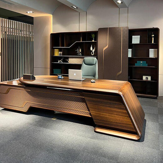 New Chinese style solid wood boss desk chairman desk high-end bullet president desk simple modern executive desk 2.2 meters desk (ash wood)