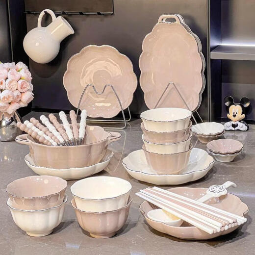 CLCEY日本进口品质景德镇感碗碟套装家用陶瓷盘子釉下彩餐具碗盘轻奢碗 纯色釉盘子8.5寸2个装1278