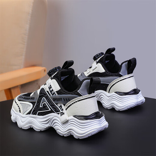 Kinderschuhe für Jungen- und Mädchenschuhe für atmungsaktive Sommer-Netze mittelgroße Kinder Jungen Running Schuhe Nicht-Schlupf-Sportschuhe Schwarz und Weiß (Sommernetz) 683 29 Innere Länge 18,5 cm