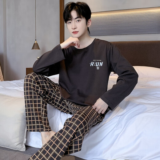 
Yalu pajamas men's spring and autumn pure cotton 2025 new men's home clothing set full cotton summer large size for outdoor wear NSALM-QZ9923 L (recommended 120-140Jin [Jin equals 0.5 kg])
