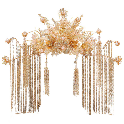 Hunter Bride Xiuhe tiara, ancient costume golden Chinese phoenix crown, tassel wedding hair ornaments, dragon and phoenix gown, hair crown accessories