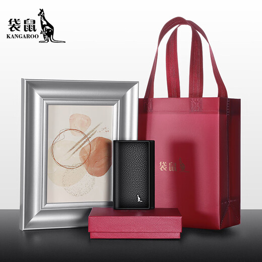 
Kangaroo key bag new leather coin wallet men's large capacity multi-function key clip men's storage bag card bag black
