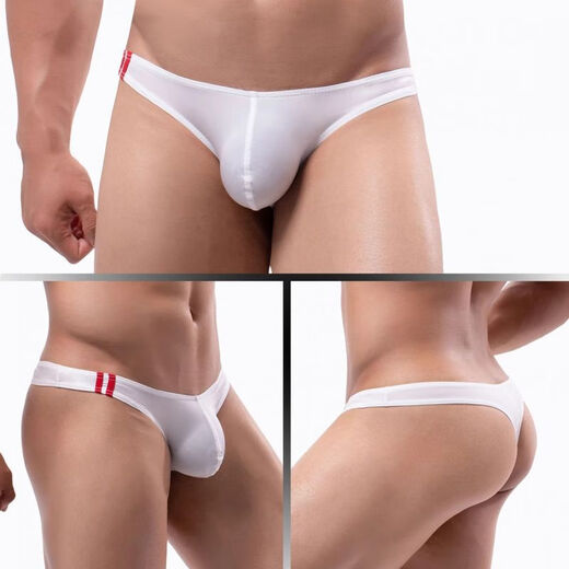 Zhixia men's sexy thong breathable back empty buttocks revealing underwear pure cotton low waist tight double butt GAY 0 handsome white ck 2XL male