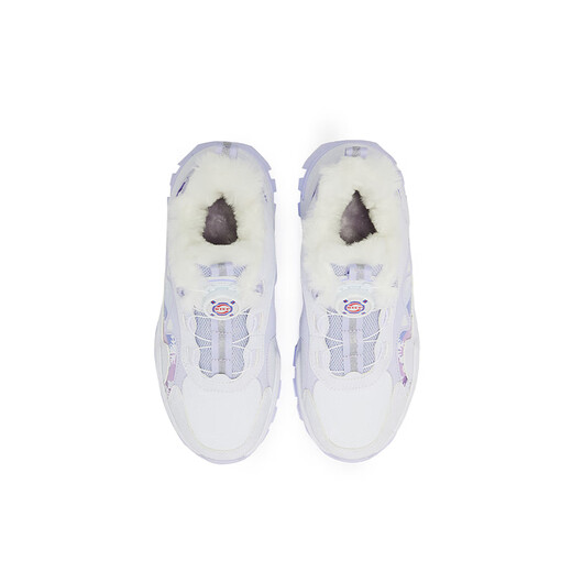 XTEP children's shoes for girls, medium and large children, outdoor non-slip shock-absorbing sports cotton shoes, new white/snow purple, size 35