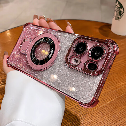 波沃姆 闪粉带支架适用opporeno13新款手机壳opporeno14镜头全包reno11pro防摔气囊reno910高级678硅胶壳 【太空银+闪粉卡】金属磁吸支架*超强气囊防摔 OPPO Ren