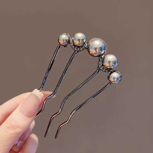 珍珠发梳u型发夹2025新款四齿盘发固定神器头发插梳发卡发簪发饰 波浪珍珠发梳【金色】
