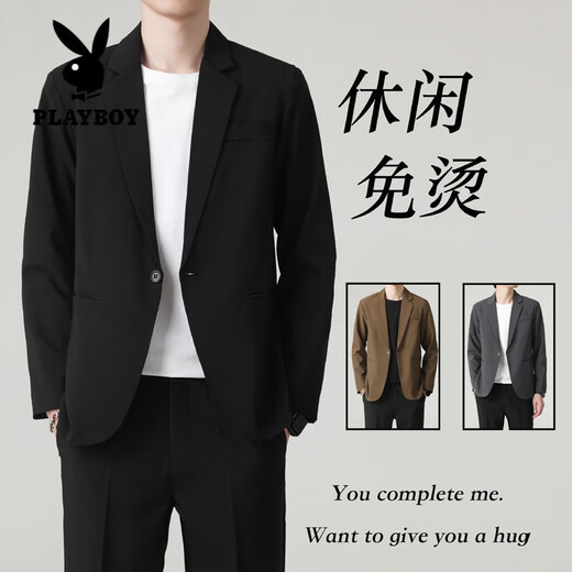 Playboy (PLAYBOY) non-iron shoulder pad small suit men's jacket spring and autumn Korean style loose business style casual suit top black L