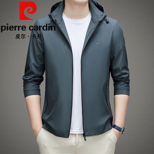 皮尔卡丹（pierre cardin）春秋季新款连帽夹克男士中老年爸爸装外套商务百搭休闲上衣 蓝色 M-3527 L 175 110-125斤