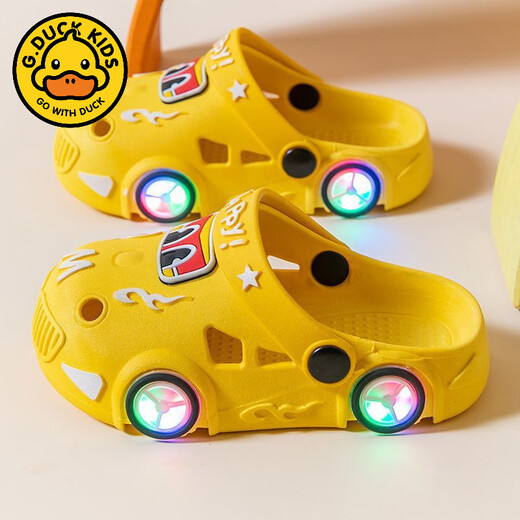 G.duck2025 children's slippers cartoon light car boys and girls non-slip soft bottom indoor children's slippers toe clogs blue size 24 25 (inner length 16cm)