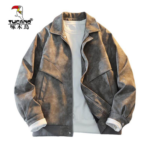 Woodpecker's new Maillard style American retro leather jacket for men 2025 new handsome loose pu lapel jacket coffee color XL