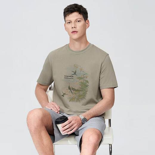Dancing with the wolf [Instant Cool] 7A Antibacterial 2A Anti-mites Men's Short-sleeved T-shirt 701 Khaki L (175)