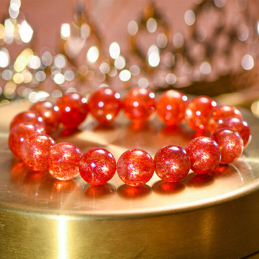 Eternal symbol light luxury brand jewelry grade natural crystal bracelet American glitter gold sunstone bead bracelet female birthday gift sunstone jewelry grade about 8mm
