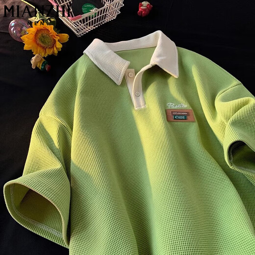 Cotton High Street Feel Feel Feel Neck Polo Camiseta de manga corta Summer's Summer Fina Fina Fina Fina de cinco puntos Manga moderna 844 Color de albaricoque [Alta calidad] 2XL 140-160Jin [Jin iguala 0.5 kg]