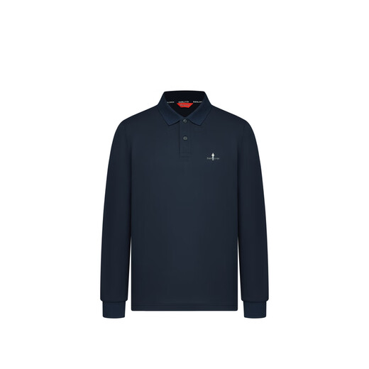 Biyinlefen functional cotton spring and autumn men's commuter lapel long-sleeved polo shirt light business skin-friendly casual fashion top 25 navy blue 2XL (115)