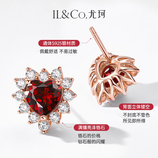 IL&CO Youke Love Words in the Ear Natural Garnet Earrings Women's Love Earrings Birthday Valentine's Day Gift for Girlfriend