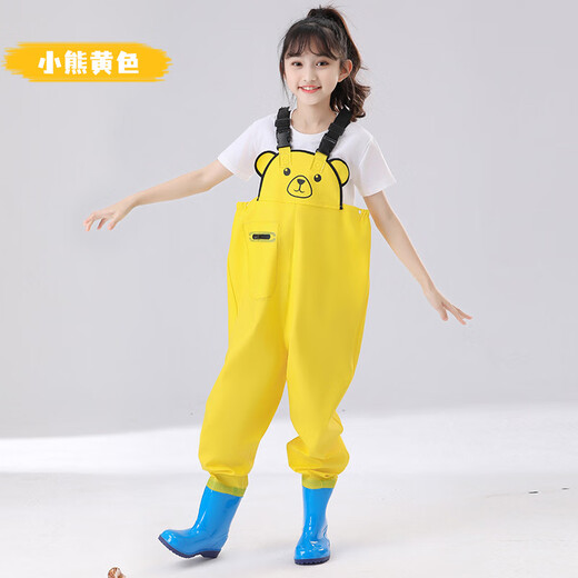 Cefrekay Kinderwasserhosen spielen mit Wasser einteiliger Kindergarten wasserdichte Kleidung, um Meer Regenhosen Männer und Frauen Kinder Regenstiefel zu fangen, um Fisch Strand gelb zu fangen [mit Tasche] 9226 (Schuhlänge 17 cm) Einen Größe aufgenommen