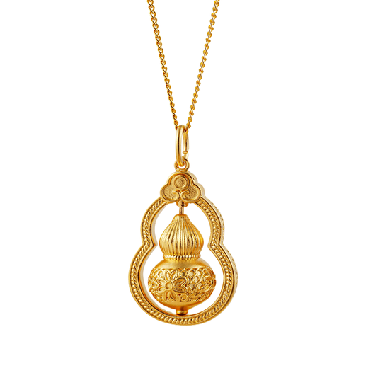 Kuang Yi Gold Gold Silver Rotating Fulu Gourd Pendant for Men and Women 999 Pure Gold Foot Hollow Ancient Method Pendant for Lover Gourd Abacus Pendant 22g