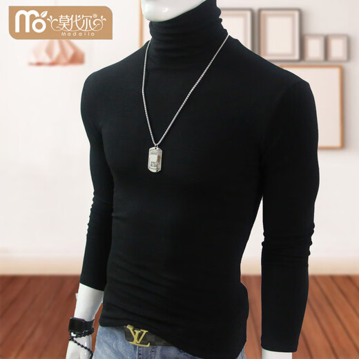Modal autumn and winter turtleneck bottoming shirt men's slim stretch long-sleeved T-shirt casual warm bottoming shirt clothes winter T-shirt black (lining) plus velvet L 100 or so to wear