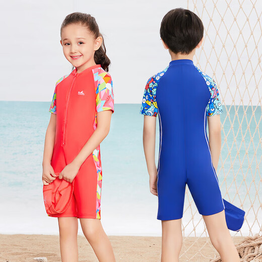 Yingfa new product children's swimsuit girl one-piece sun protection short-sleeved swimsuit boy baby middle and large Y0359 floral/pink (girls) 170 4 yards (height 90-100CM/weight 15-