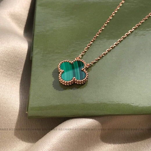 Kawamori high version four-leaf clover necklace 18K gold rose gold carnelian clavicle chain light luxury luxury gift for girlfriend medium necklace rose gold malachite details