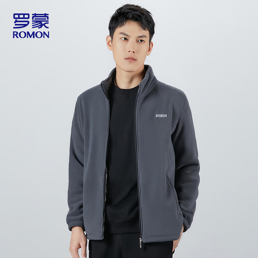 
ROMON Jacket Men's Spring and Autumn Imitation Lamb Fleece Stand Collar Fleece Jacket Men's Gray AXL