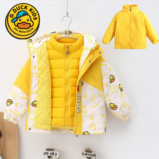 G.duck Little Yellow Duck Children's Jacket Two-piece Set 2025 Spring New Three-in-One Detachable Hooded Jacket for Boys and Girls F016 Pink Padded Jacket + Down Liner + 100 Recommended height is about 90cm