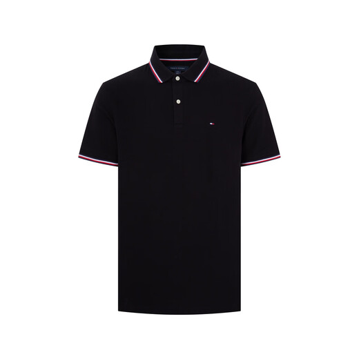 Tommy Hilfiger [atmungsaktiv und bequem] Frühlings- und Sommer-Herren-Perle Mesh Grenze Kurzarm T-Shirt Poloj9195 Black Beg xs