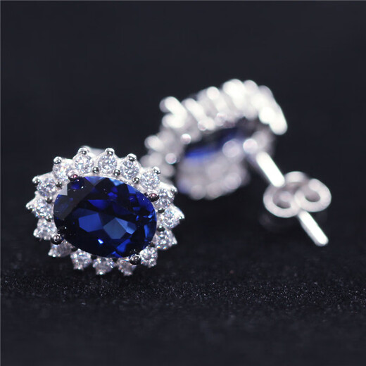 Moqianxue Tanzanite Sapphire Tanzanite Earrings for Women Women's Sterling Silver Plated 18K Gold Diamond-Inlaid Princess Diana Temperament Hypoallergenic Earrings Versatile White Gold/1 Pair