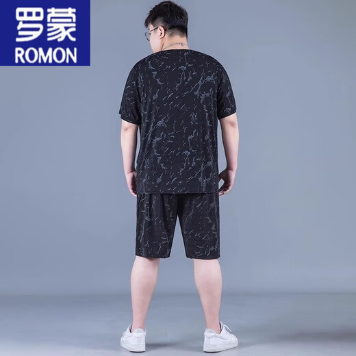 Romon Ice Silk Sports Suit Summer Summer de gran tamaño de tamaño delgado de estilo de estilo rápido para hombres Fat Fat Plus Fat Plus Flow Short Sleas Z826 Negro de alta calidad Traje de seda de hielo 7xl recomendado 250-270Jin [Jin equivale a 0.5 kg]