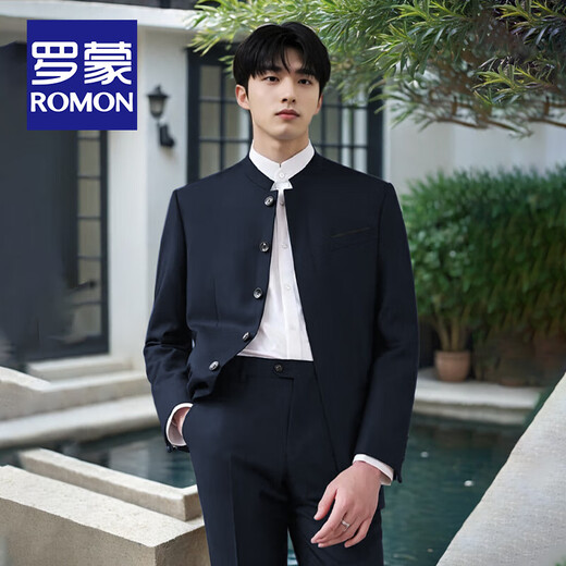 
ROMON (ROMON) new Chinese stand-up collar suit suit male groom wedding dress high-end Zhongshan suit hidden button Chinese style suit jacket Navy [suit + pants + shirt] three-piece set L (recommended 142-155 Jin [Jin equals 0.5 kg])
