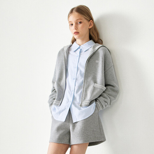 ELLE KIDS children's clothing French preppy style 25 spring new girls basic embroidered striped top lapel long-sleeved shirt blue and white strips 165 (M)