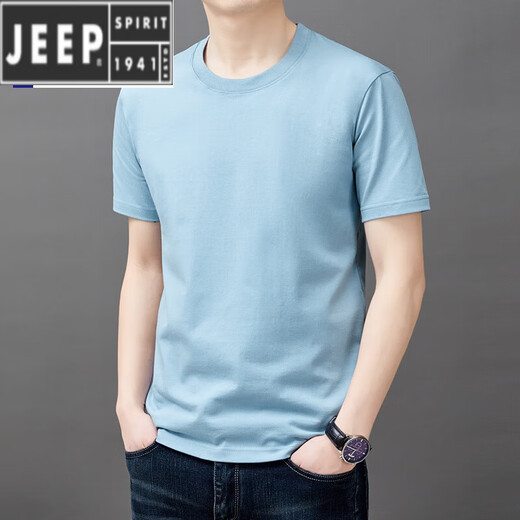 JEEP SPIRIT cotton short-sleeved t-shirt men's summer thin fashion simple solid color top trendy casual t-shirt men's T-shirt v YS9929 white L 175[126-140Jin[Jin equals 0.5 kg]]