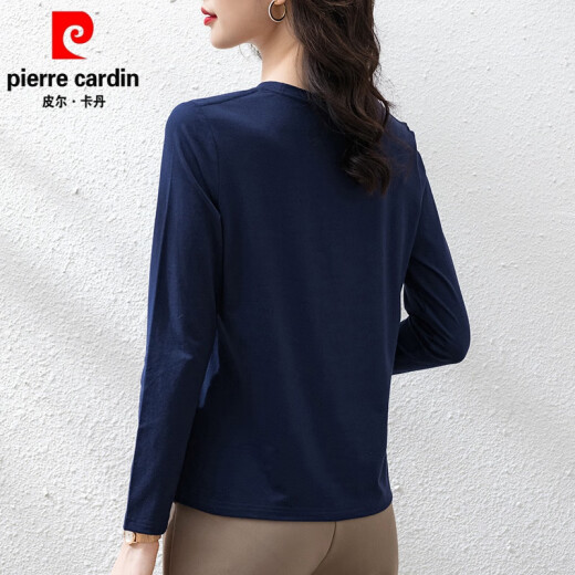 皮尔卡丹（pierre cardin）纯·棉藏青长袖t恤女宽松气质通勤中年减龄打底衫春秋2025新款上 H6172藏青 棉长袖 M (建议80-105斤)