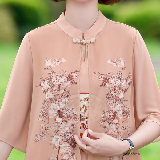 皮尔卡丹（PIERRE CARDIN）胖妈妈夏装旗袍连衣裙子夏季雪纺裙大码2025新款中年女夏款洋气质 6628卡其 XL 建议115斤以内