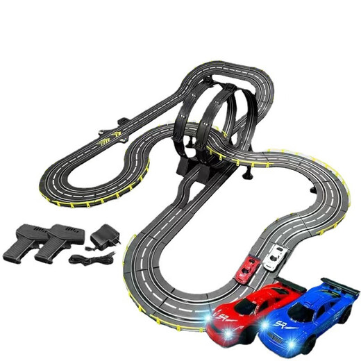 Shengji Zwei-Personen-Rennstrecke Autospielzeug Kinder Elektrometer Fernbedienung Auto Zugbahn Strecke Boy Geburtstagsgeschenk 12,7 Meter Elektrische Strecke Rennen 2024 Upgrade Race 2* Elektrische Fernbedienung + 2* Fernbedienungs-Legierungs-Rennwagen mit Auto mit Auto