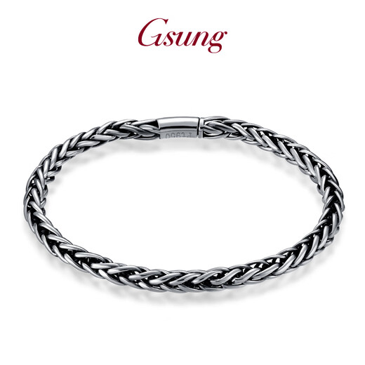 GsunG Men's Platinum PT950 Dragon Bone Bracelet Fashionable Black Gold Bracelet Retro Braided Platinum Thick Bracelet as a Gift Price by Gram, Contact Customer Service Before Buying