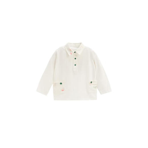 White wheat boys 2025 spring new long-sleeved children's lapel polo shirt little girl T-shirt bottoming shirt beige 80