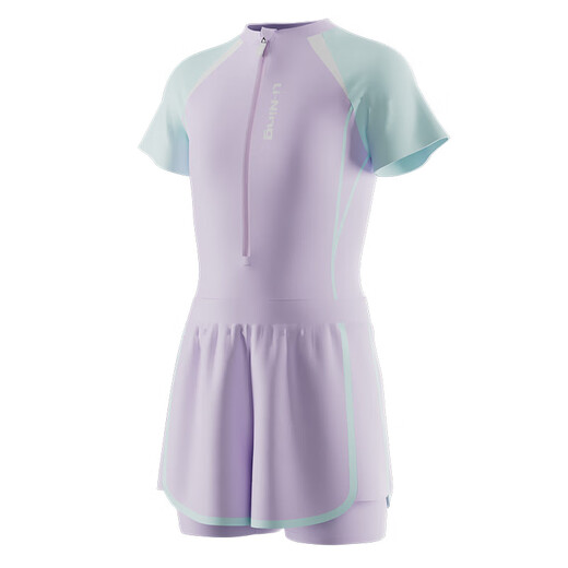 Li Ning (LI-NING) children's swimsuit girls color-blocked short-sleeved one-piece boxer swimsuit conservative casual swimsuit 0052 purple blue 170