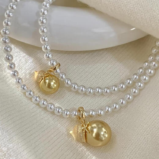 Liang Xuezi Gourd S925 sterling silver artificial seawater South Sea gold pearl new Chinese style necklace sweater chain live mouth pendant flash O chain about 45cm - large gourd