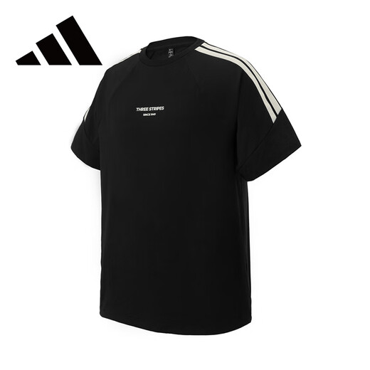 阿迪达斯 （adidas）男装夏季舒适潮流时尚百搭圆领三条纹运动休闲短袖 L码