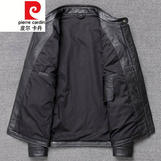 
Pierre cardin (pierre cardin) top layer with cowhide leather jacket men's short jacket pure leather large size motorcycle casual jacket single jacket knit black XL