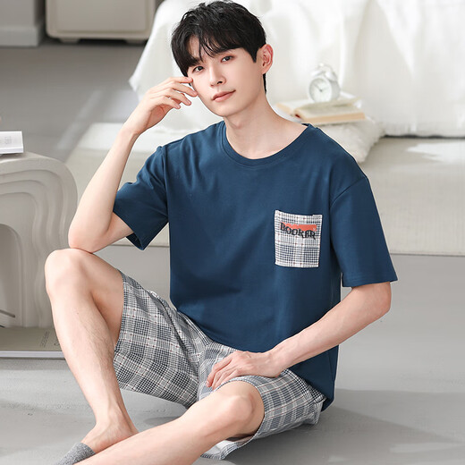 Langsha men's pajamas men's summer suit thin cotton silk handsome loose plus size home clothing 2025 new summer YSX:9716 black English striped pants [anti-pilling/not fading] 2XL