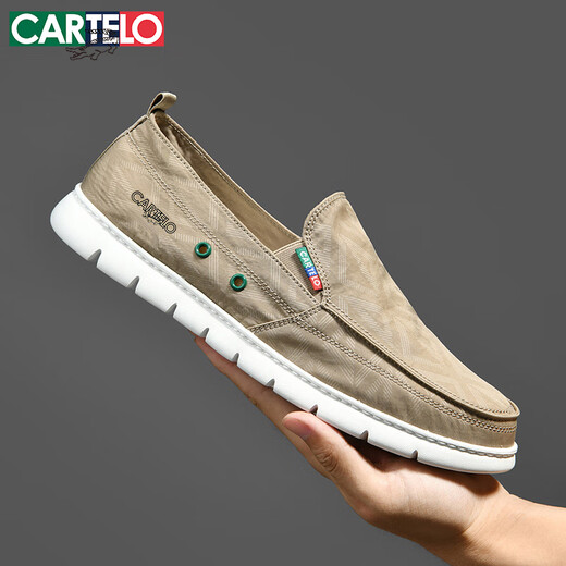 
CARTELO men's shoes summer 2025 Korean version of canvas shoes men's versatile breathable one-foot lazy casual shoes men khaki 43