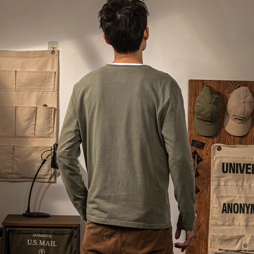JEEP SPIRITT shirt Henry shirt men's long-sleeved Henry collar American retro distressed military green cotton bottoming shirt high-end autumn and winter top white 2XL reference 173~195Jin Jin equals 0.5 kg