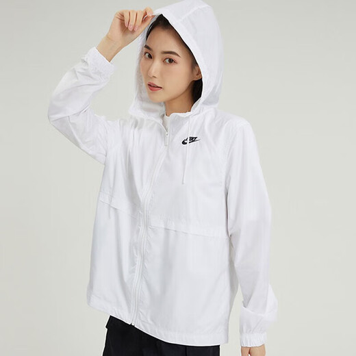 耐克（NIKE）官方女装2025秋季新款运动休闲风衣防风连帽潮流上衣梭织外套 DM6180-100/白色 M